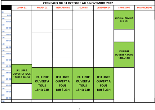 CRENEAUX semaine du 31 OCTO